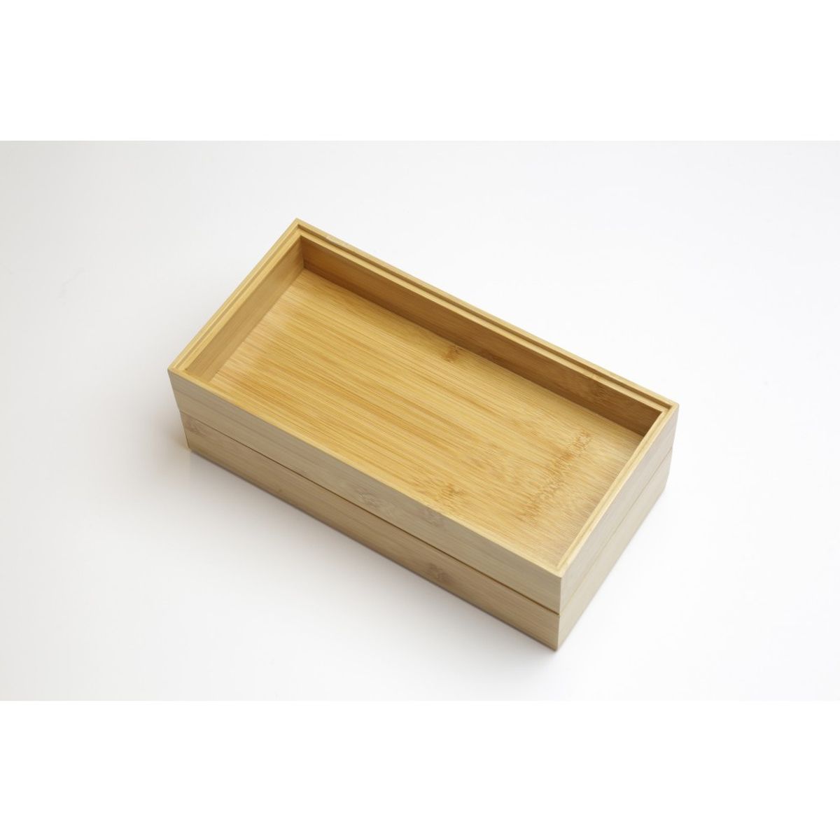 HBT - 2 Cajas Apilables Bambú Natural hbt Tamaño L 28x14x5 cm