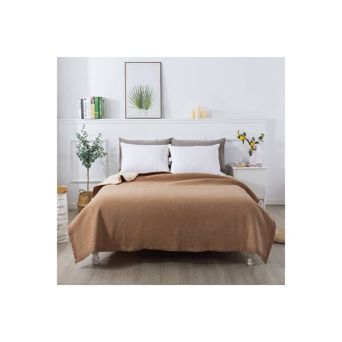 CHANTILLY - Frazada térmica lana color camel  2 plaza