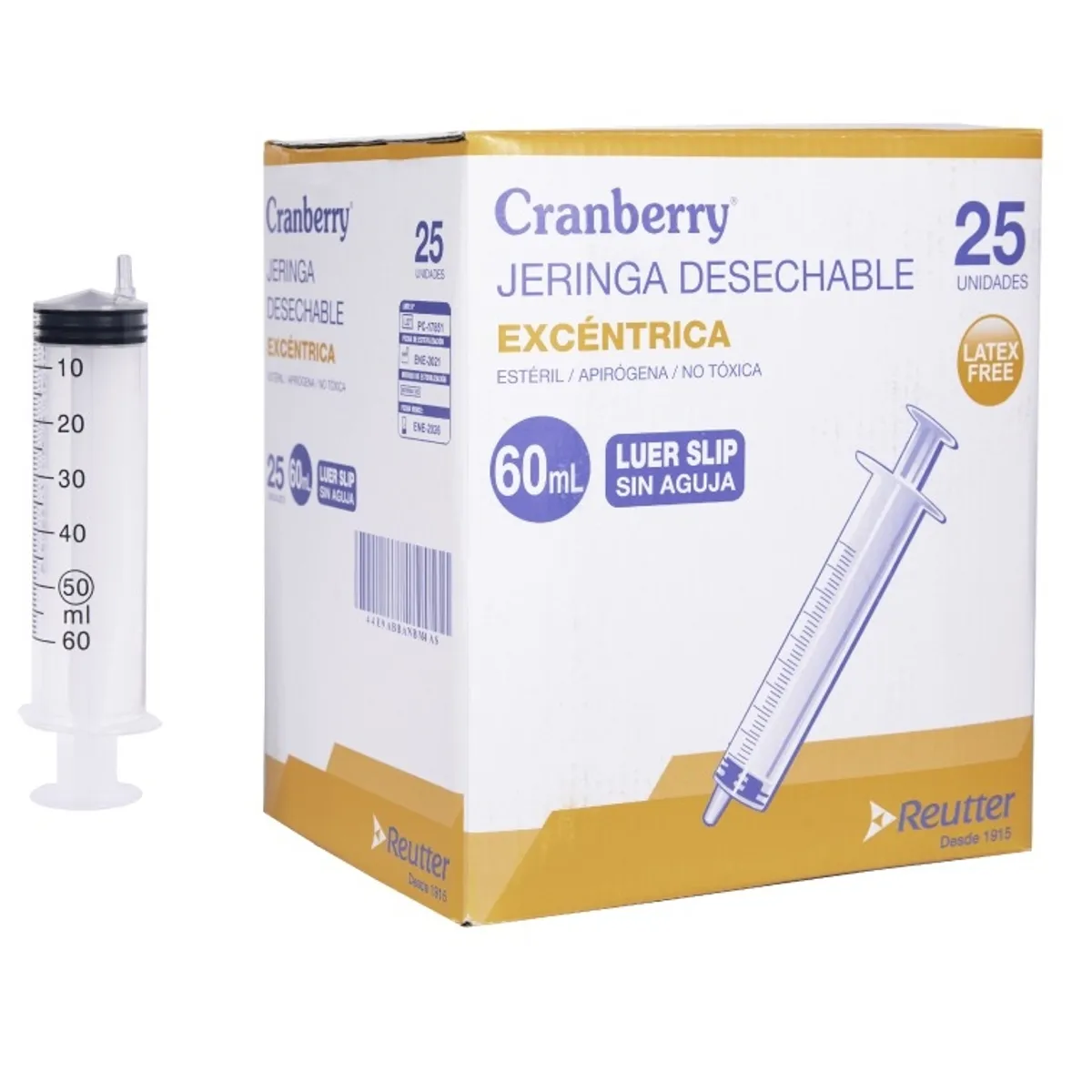 CRANBERRY - Jeringa Excentrica 60ml Luer Slip Sin Aguja Caja 25 Un