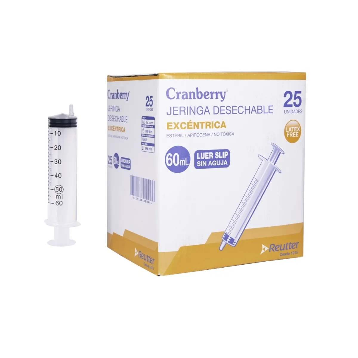 CRANBERRY - Jeringa Excentrica 60ml Luer Slip Sin Aguja Caja 25 Un