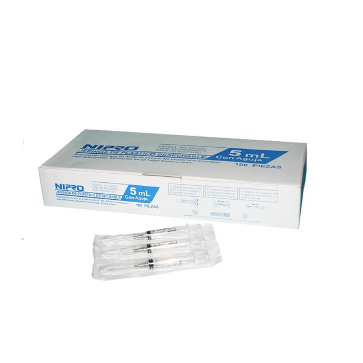 NIPRO - Jeringa Con Aguja 5ml Nipro 21g X1 1/2 Luer Lock 100 Un