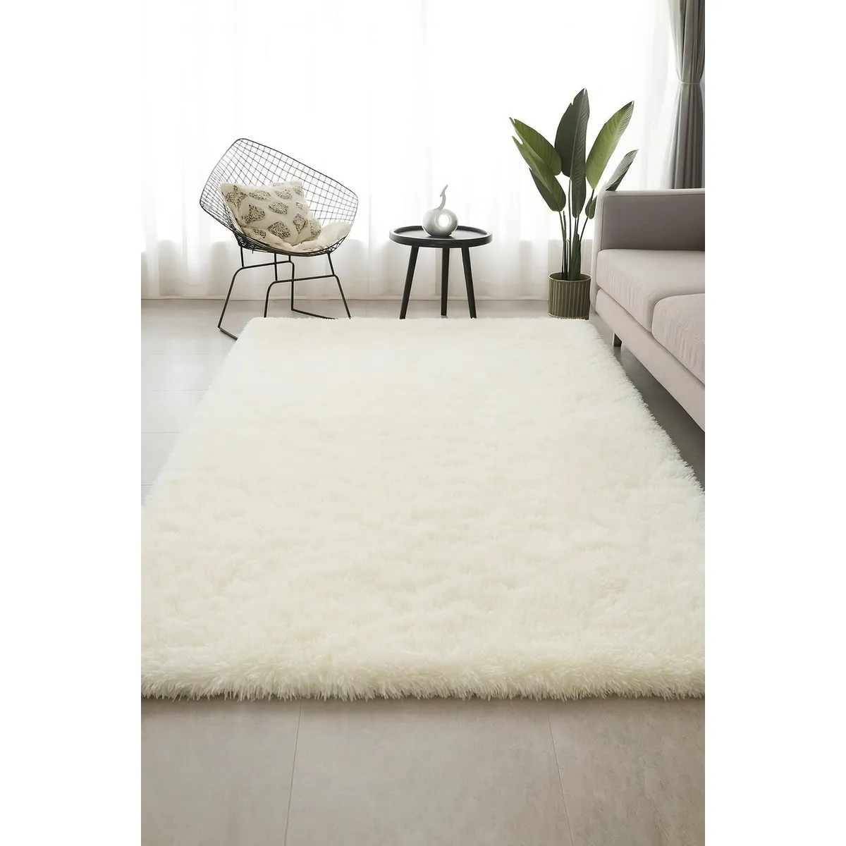 CLEMS CORTINAS - Alfombra Peluda Shaggy Crema 150x200 Clems