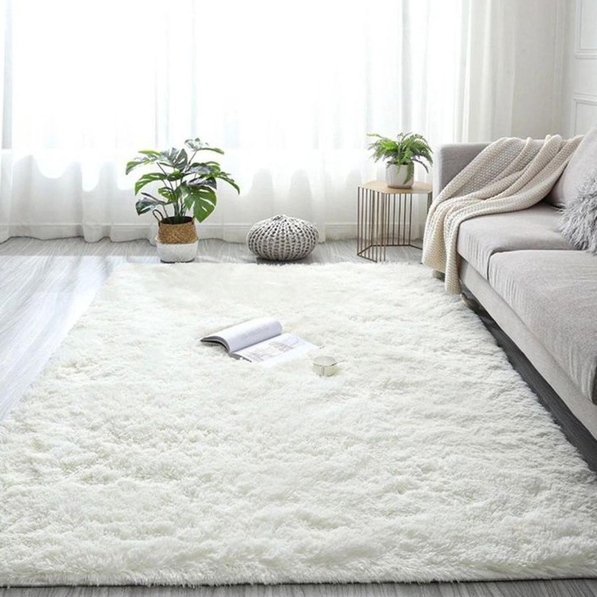 CLEMS CORTINAS - Alfombra Peluda Shaggy Crema 150x200 Clems