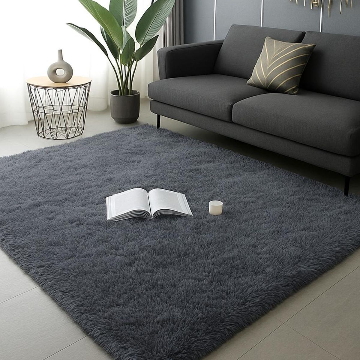 CLEMS CORTINAS - Alfombra Peluda Shaggy Gris 200x220