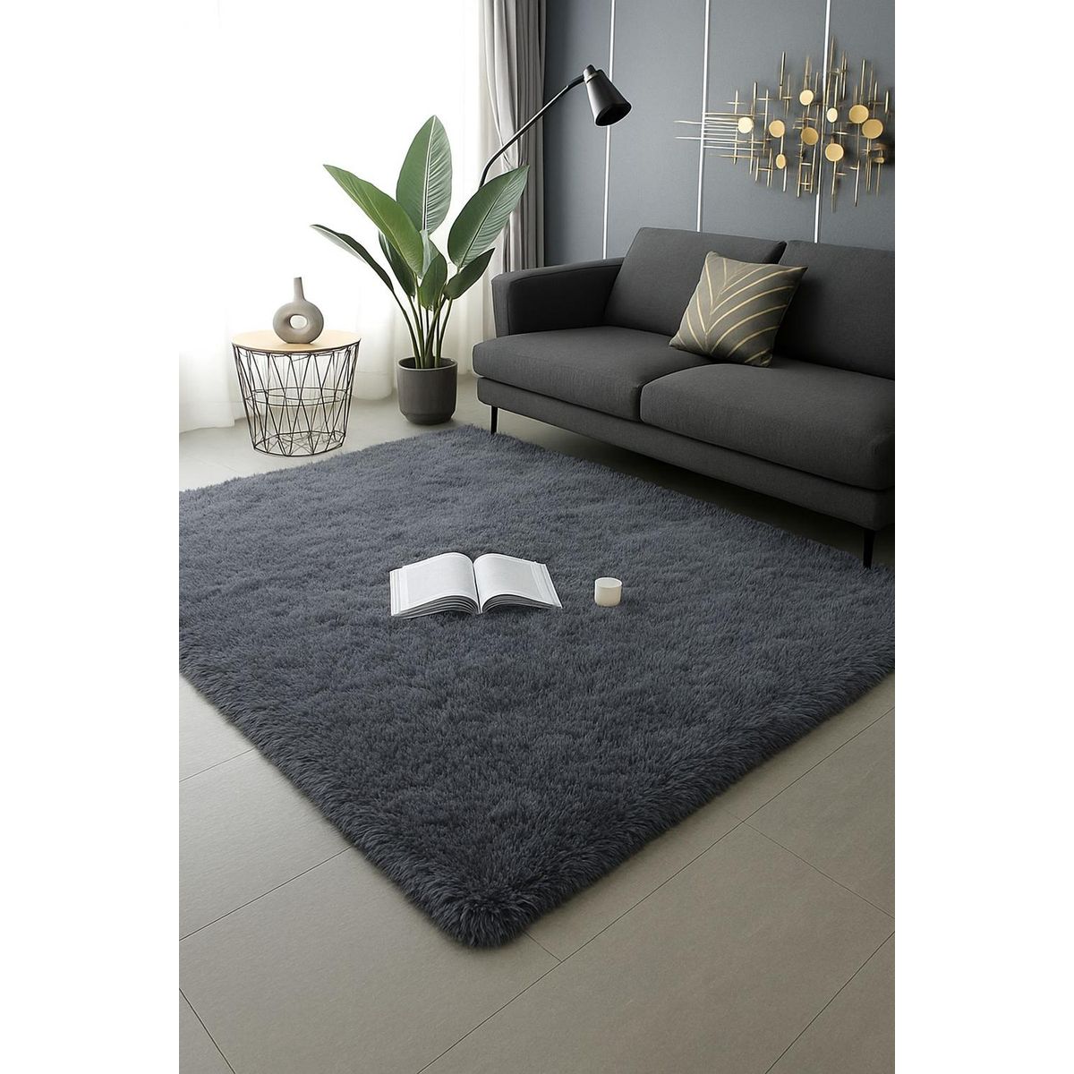 CLEMS CORTINAS - Alfombra Peluda Shaggy Gris 200x220