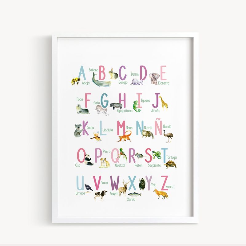 DECORACION PAJARITO - Cuadro decorativo Abecedario Animal ABC Pinks