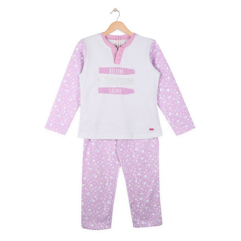 PILLIN - Pijama Franela Algodón Invierno Niña Gris PILLIN