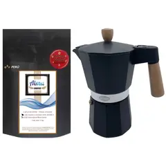 CAFE - Café Especialidad Orgánico Gourmet + Cafetera moka 9 tazas