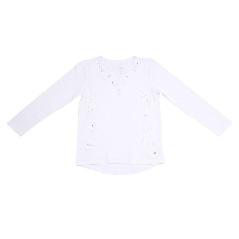 PILLIN - Polera Aplicación Flores Algodón Invierno Niña Blanco PILLIN