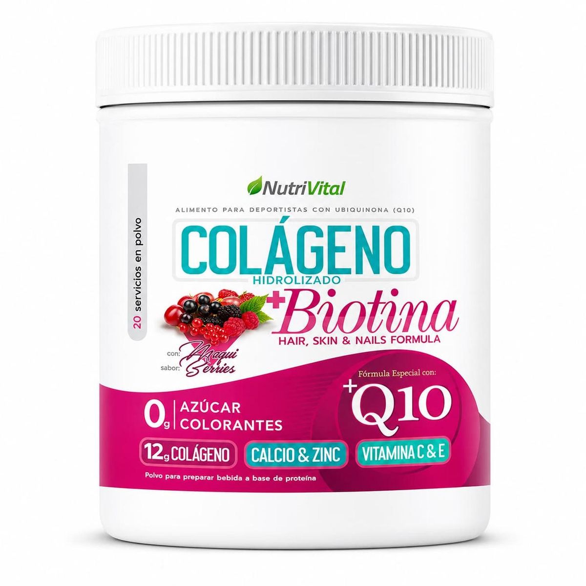 NUTRIVITAL - Colágeno Hidrolizado 12g + Biotina + Coenzima Q10 300 Grs Nutrivital