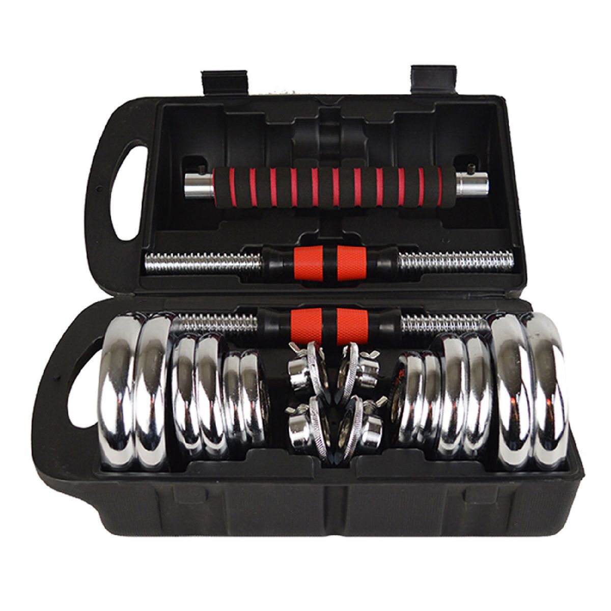 21K SPORTS - Set De Mancuernas 15 kg Acero Cromadas Barra y Maletín