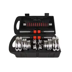 SPORTIME - Set De Mancuernas 15 kg Acero Cromadas Barra y Maletín