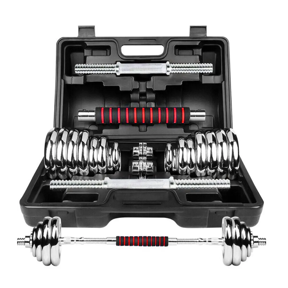 21K SPORTS - Set De Mancuernas 30 kg Acero Cromadas Barra y Maletín