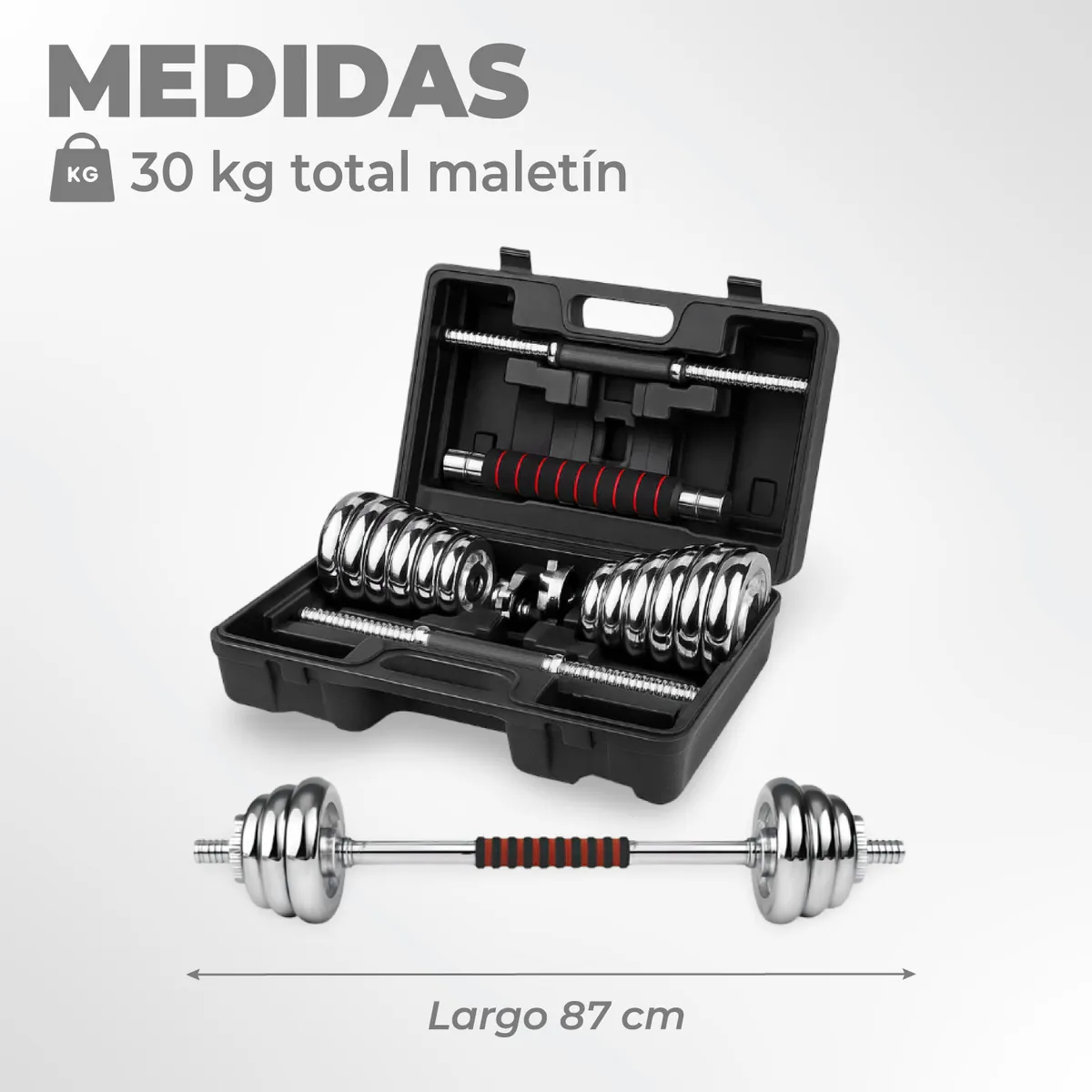 21K SPORTS - Set De Mancuernas 30 kg Acero Cromadas Barra y Maletín