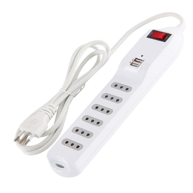 MACROTEL - Alargador corriente Zapatilla 6 tomas 2 USB 2.1A