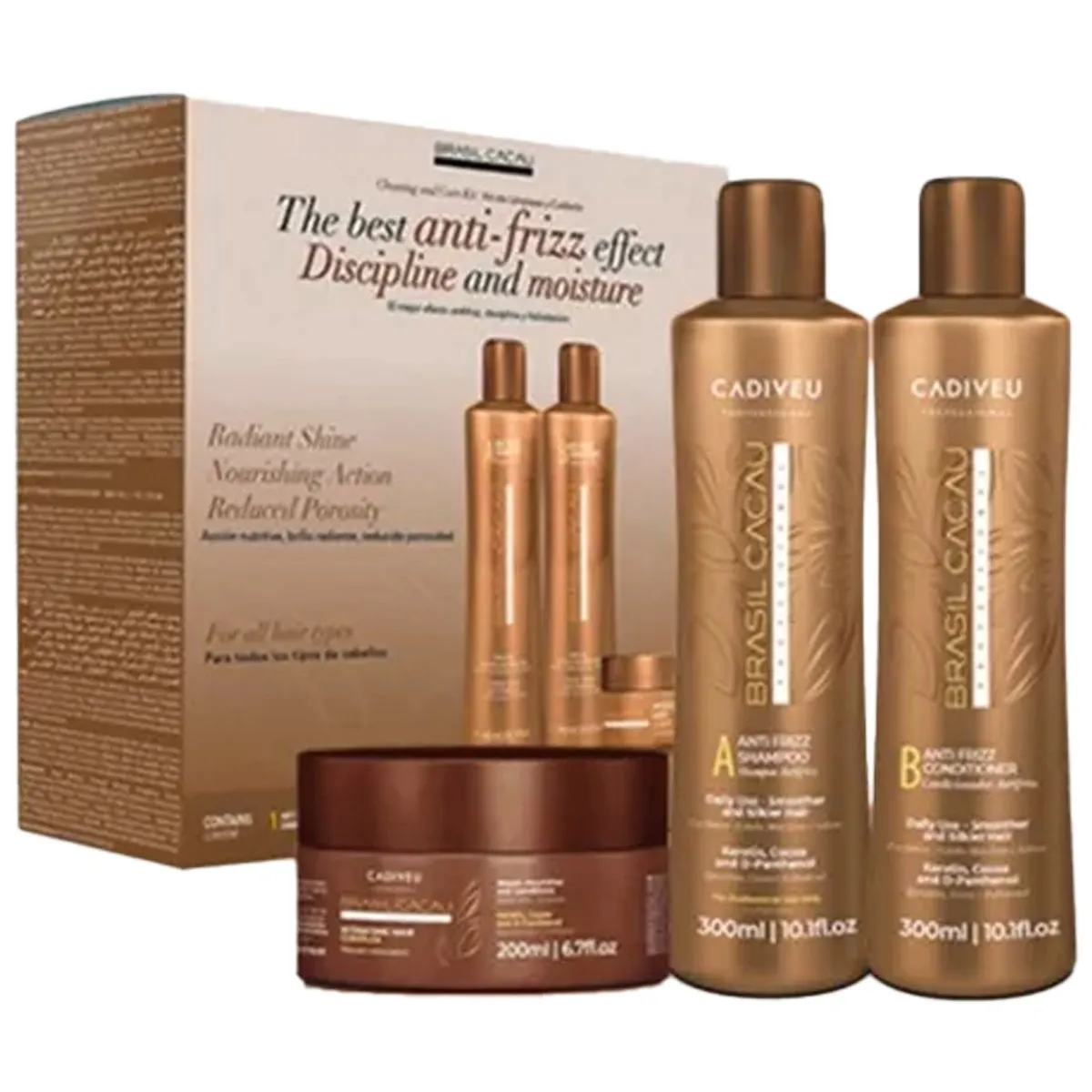 BRASIL CACAU - Home Care  Shampoo y Acondicionador Anti-Frizz y Mascara Restauradora