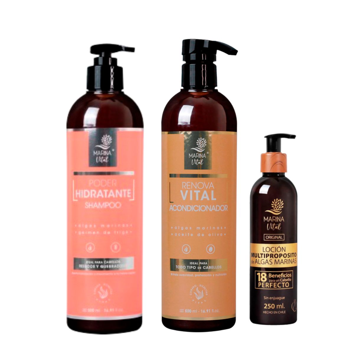 MARINA VITAL - Shampoo Poder Hidratante Acondicionador Y Locion Multiproposito