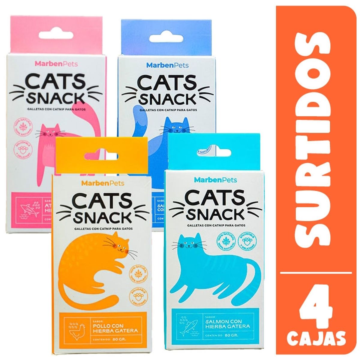 MARBEN PETS - Galletas Cats Snack Con Catnip Para Gato, Pack x 4 Cajas