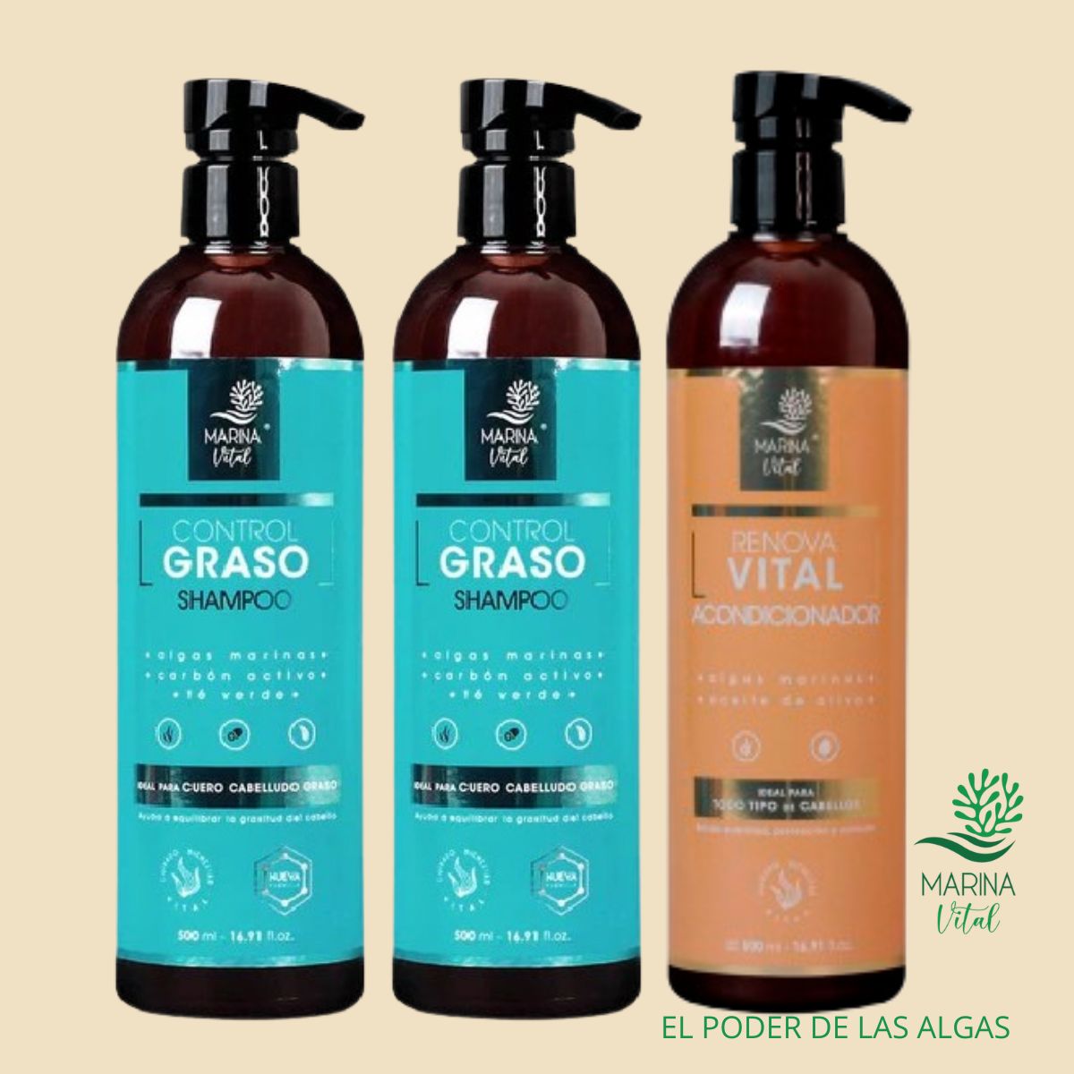 MARINA VITAL - 2 Shampoo Control Graso Y Acondicionador