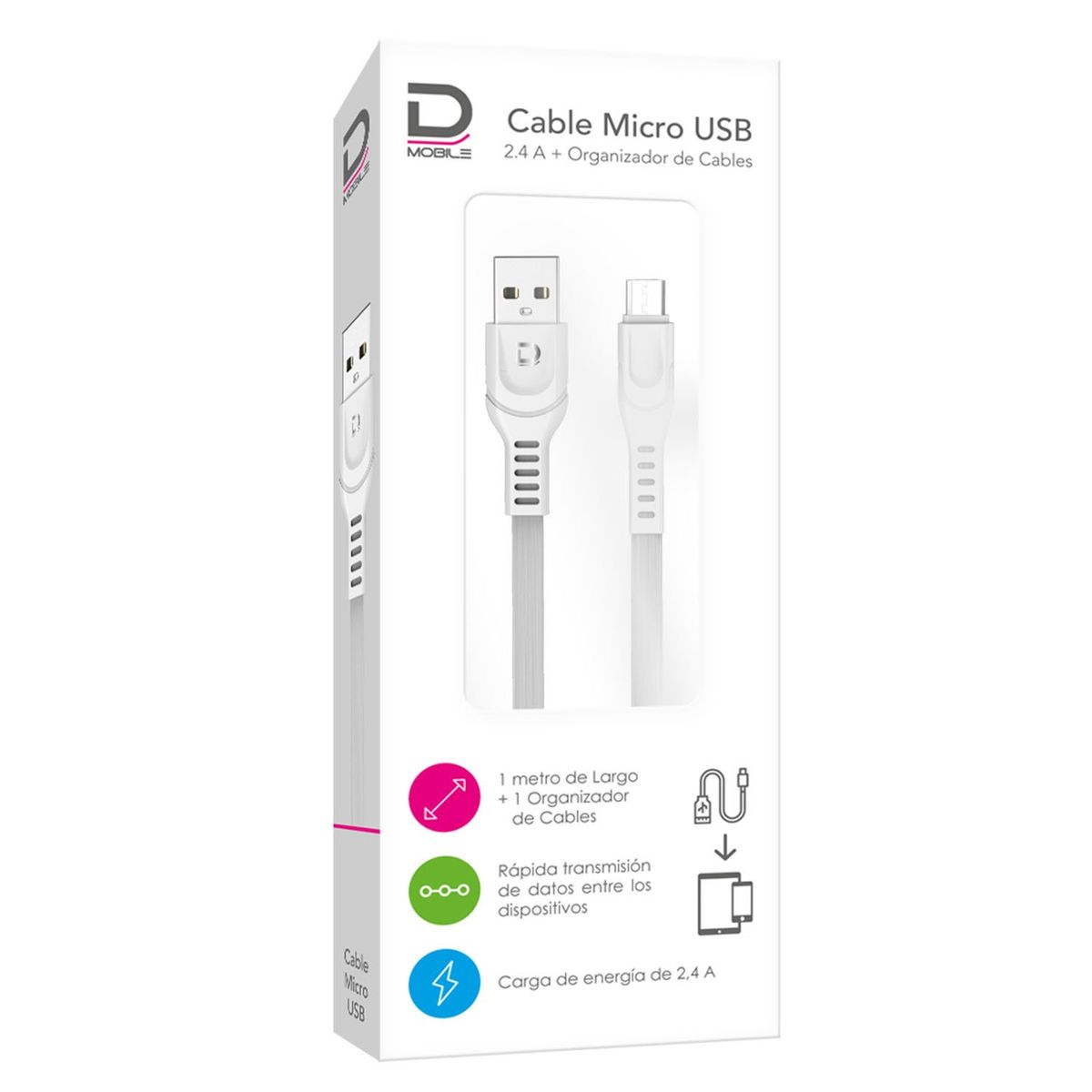 DATACOM - Cable MicroUSB 2.4A Blanco 1 metro Datacom Pronobel