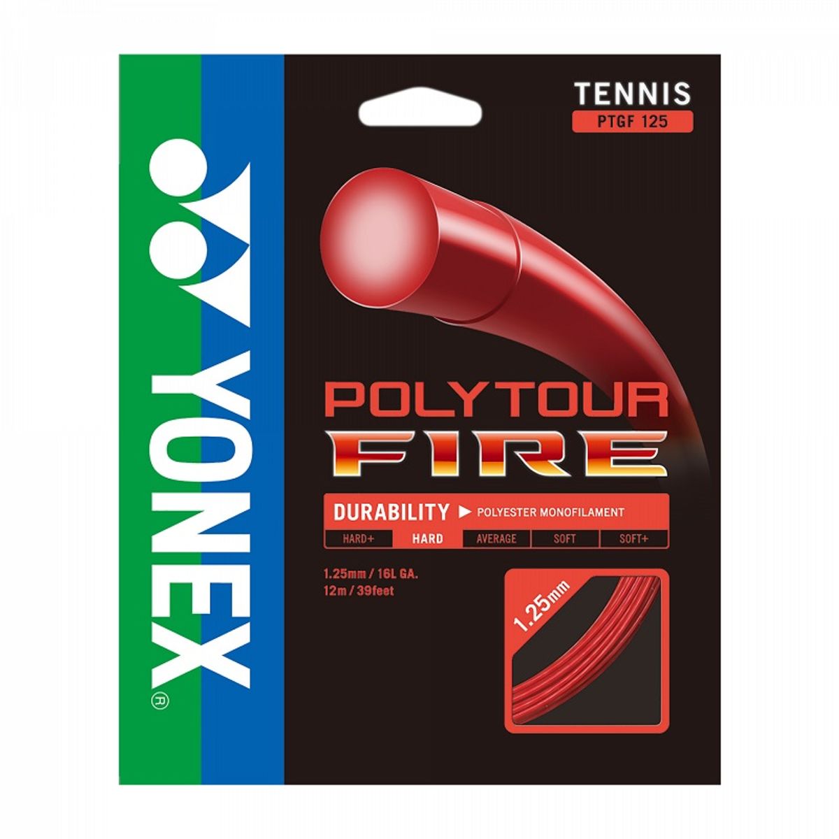 YONEX - CUERDA DE TENIS YONEX POLY TOUR FIRE 16L/1.25MM ROJA 12 MTS.