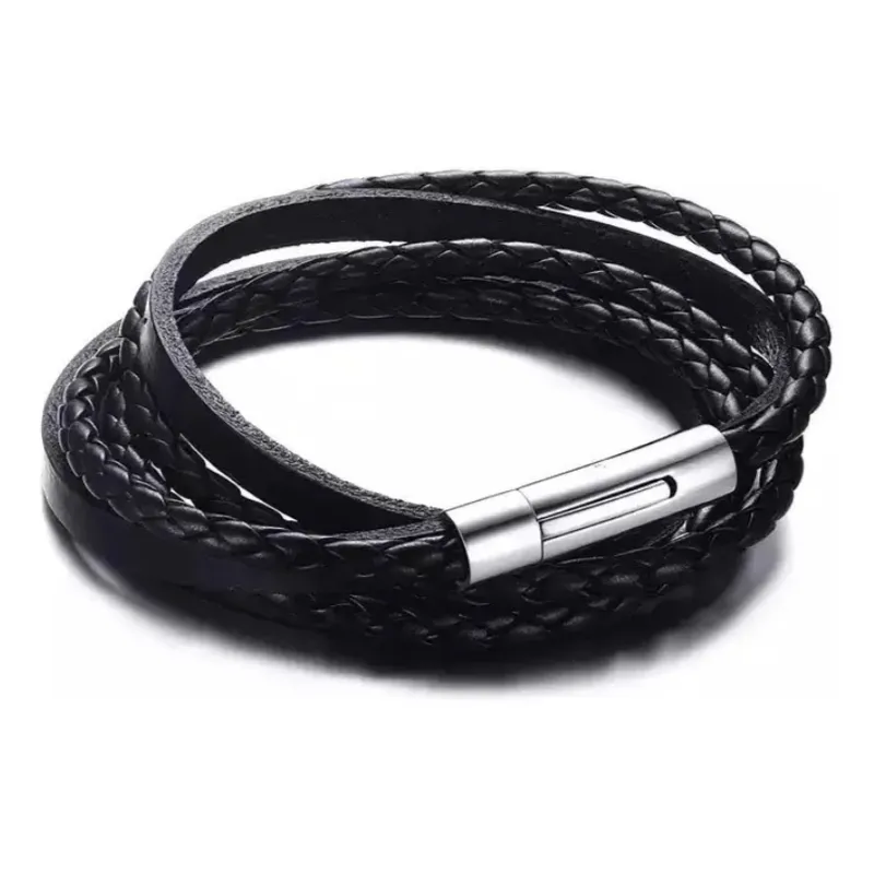 GENERICO - Pulsera cuero pu y acero inoxidable moda