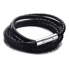 GENERICO - Pulsera cuero pu y acero inoxidable moda