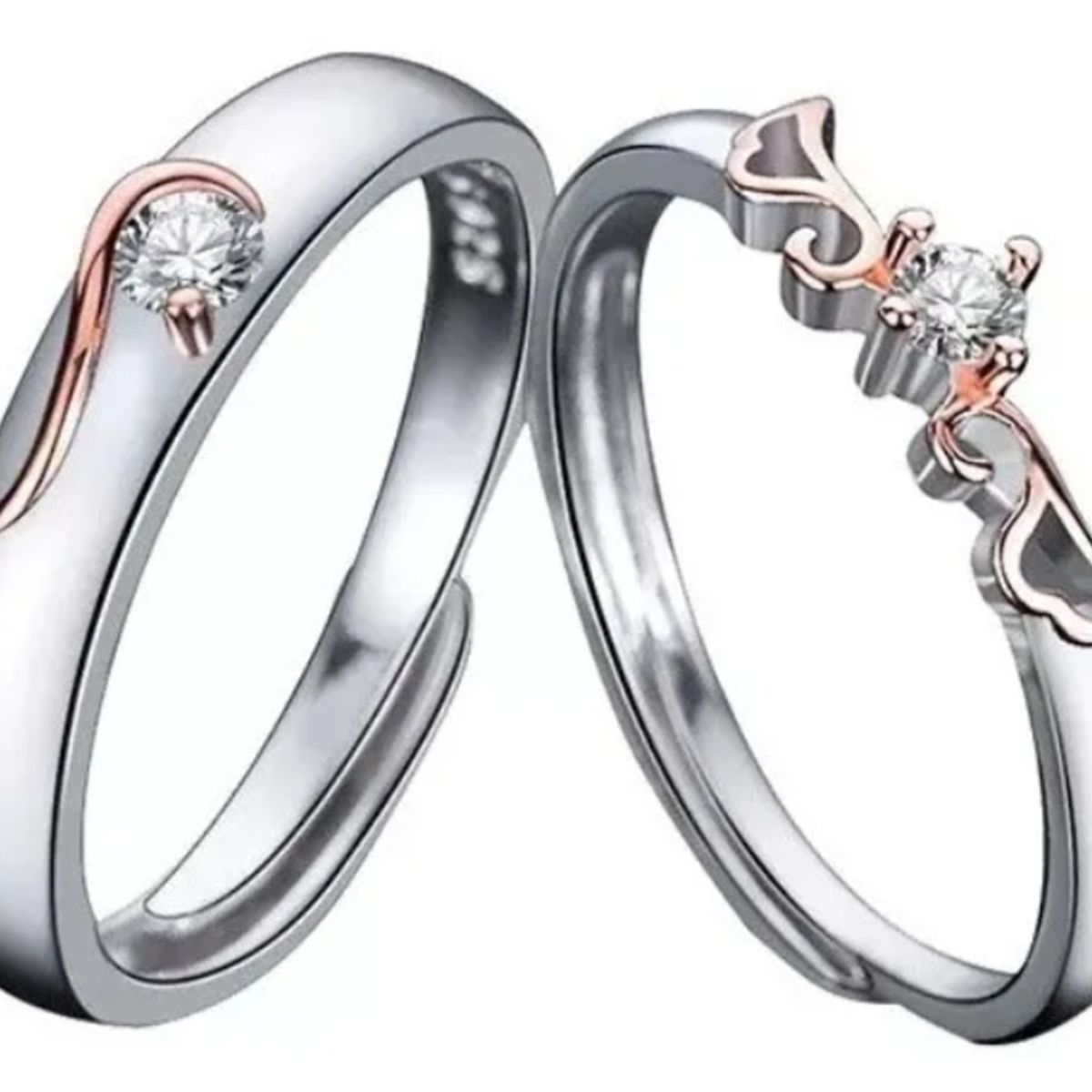 GENERICO - Anillos parejas ajustables amor ilusiones plata 925 oro rosa