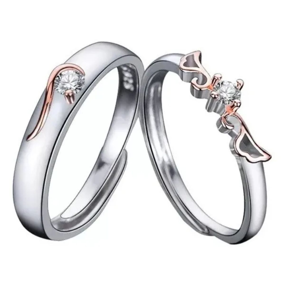 GENERICO - Anillos parejas ajustables amor ilusiones plata 925 oro rosa