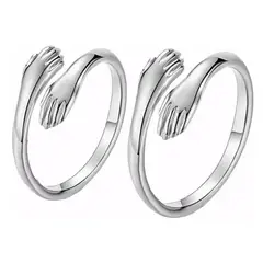GENERICO - Anillos parejas ajustables amor abrazo ilusión plata 925
