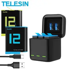 TELESIN - Cargador Cerrado Triple + 2 Baterías Para Gopro 12/11/10/9