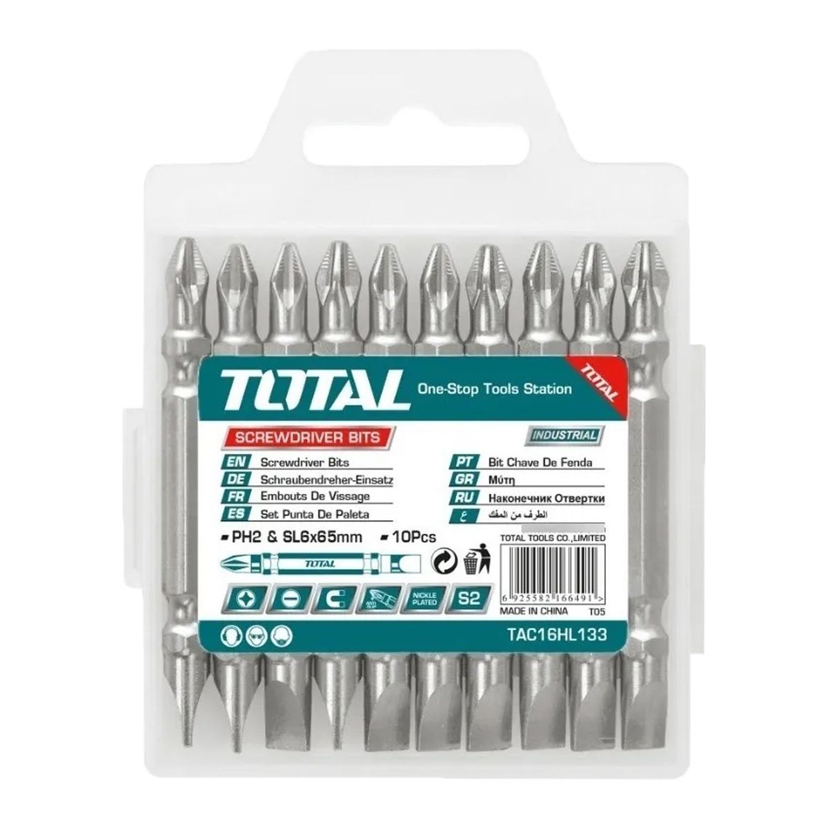 TOTAL TOOLS - Kit Juego Puntas Phillips Y Paleta Doble 10 Piezas