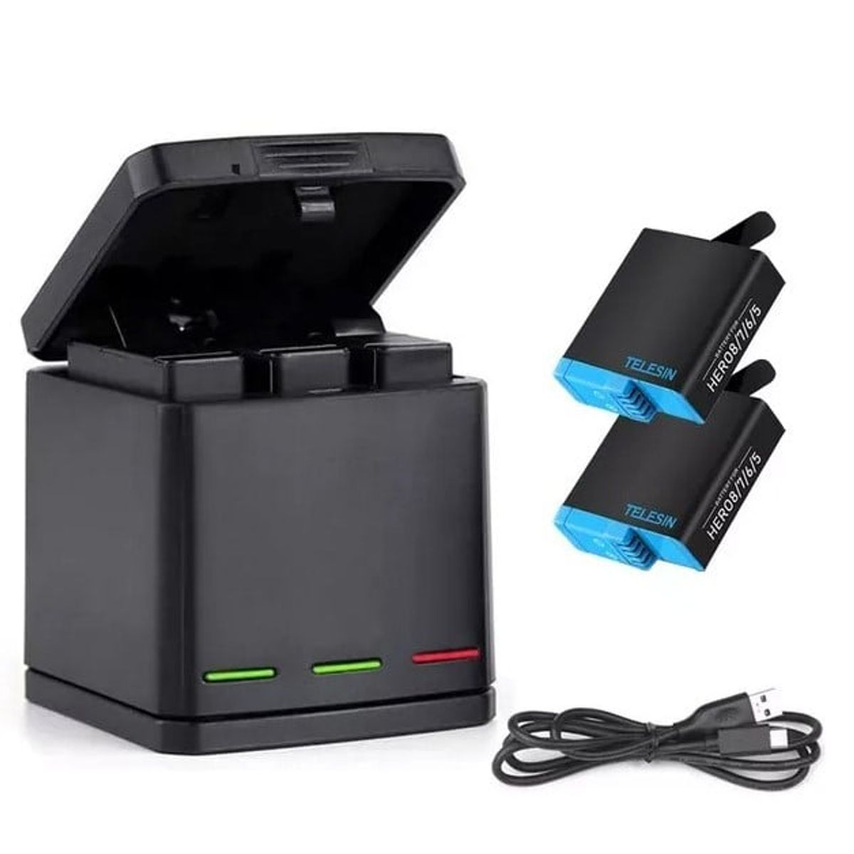 TELESIN - Cargador Triple + 2 Baterias Para Gopro Hero 5 6 7 8 Black