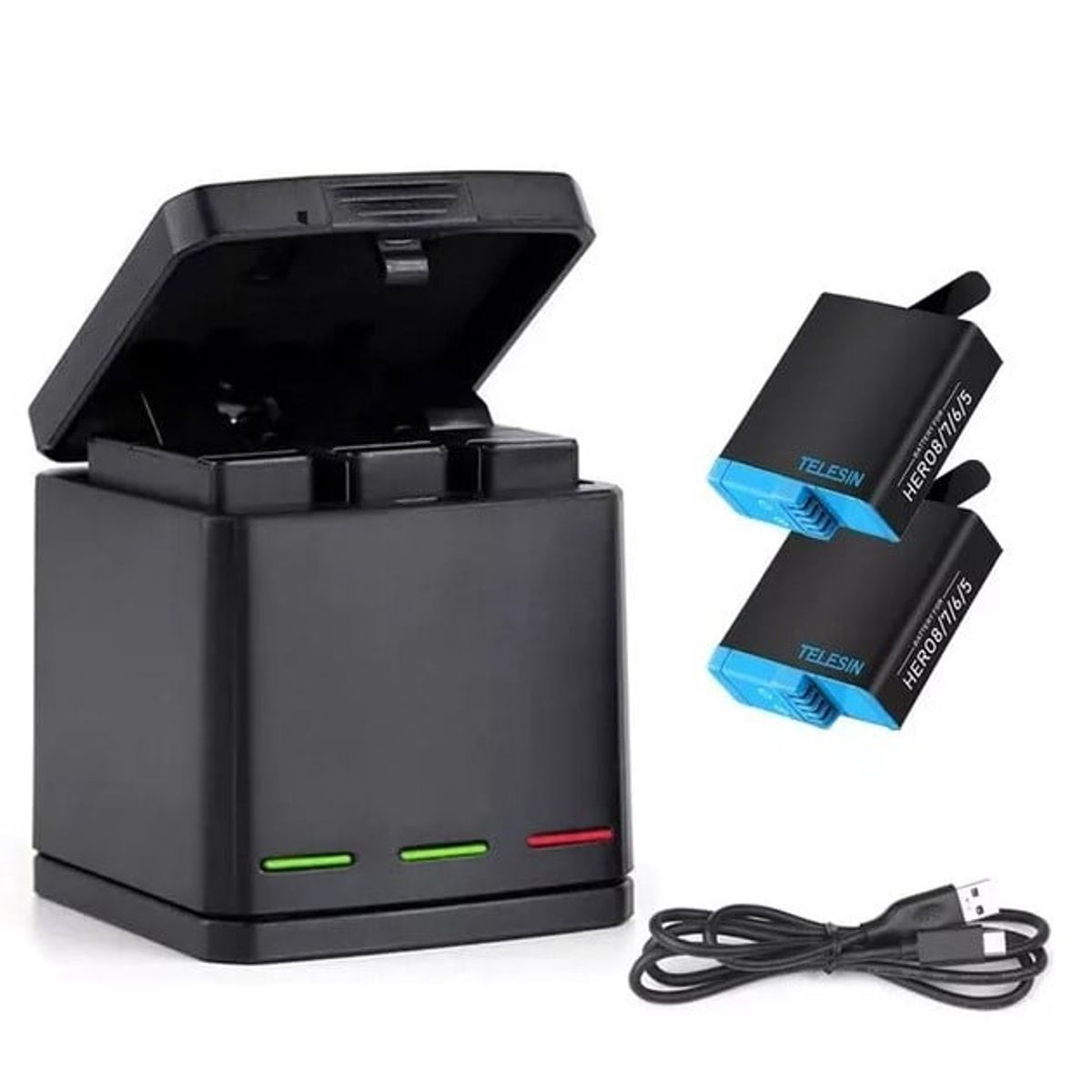 TELESIN - Cargador Triple + 2 Baterias Para Gopro Hero 5 6 7 8 Black