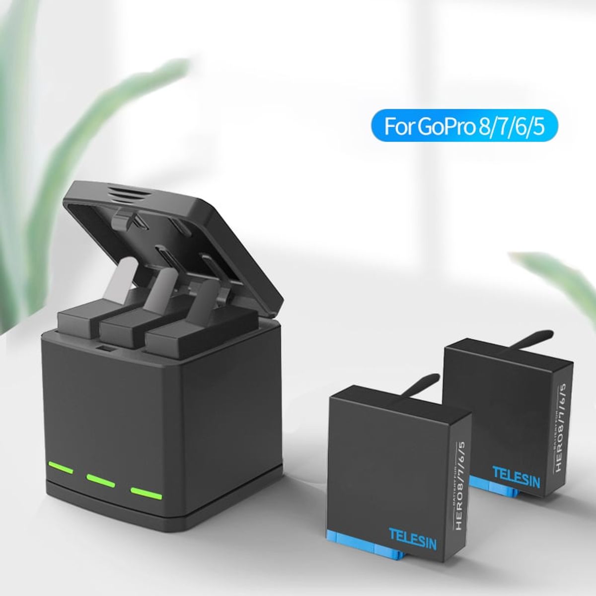 TELESIN - Cargador Triple + 2 Baterias Para Gopro Hero 5 6 7 8 Black