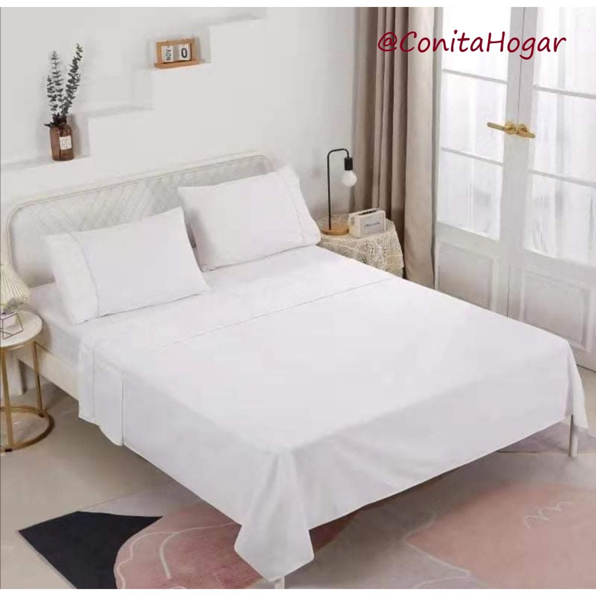GENERICO - Juego de Sabana King, 200 hilos, Blanco