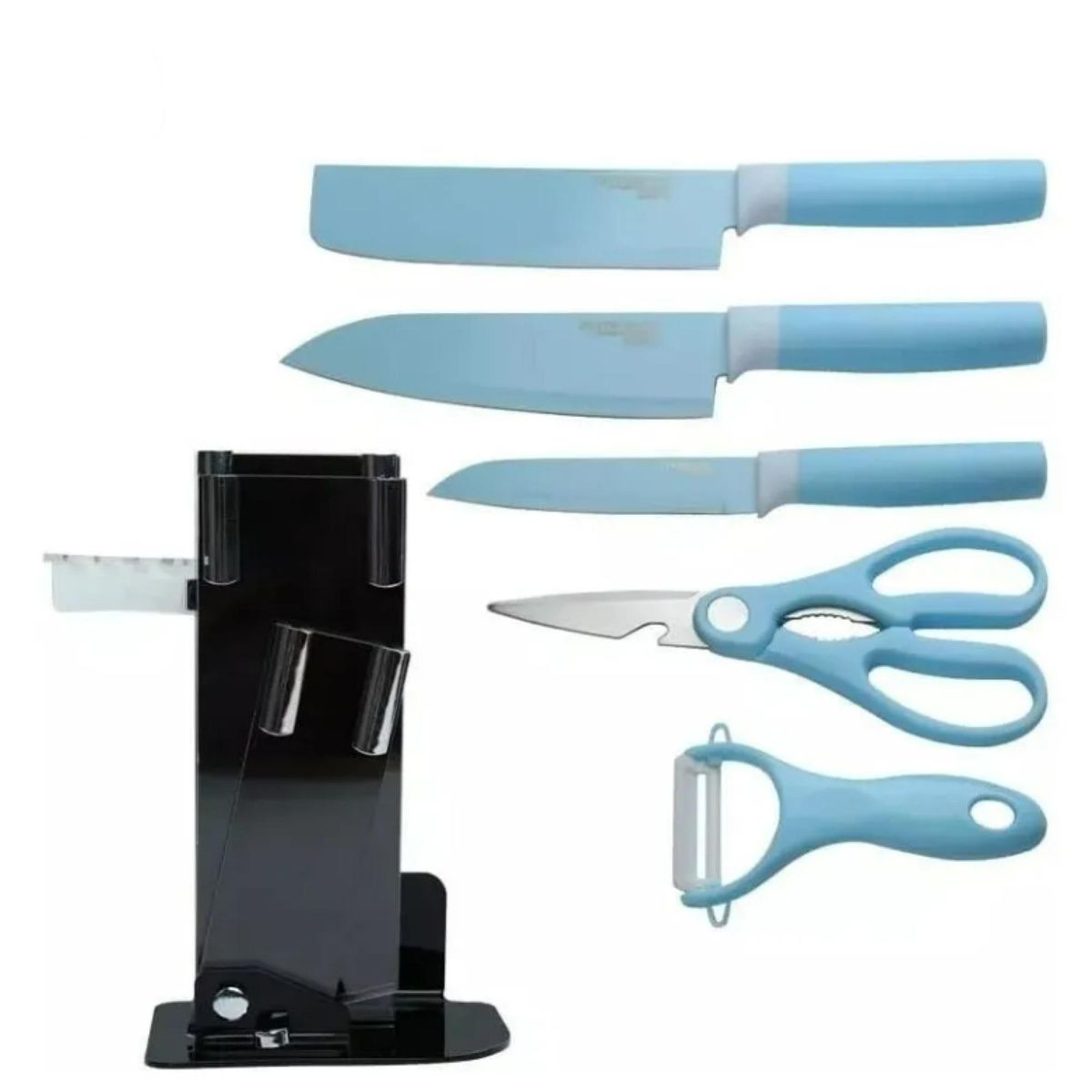 GENERICO - Set De 6 Piezas Inoxidables Cuchillos Tijeras Pelador Azul