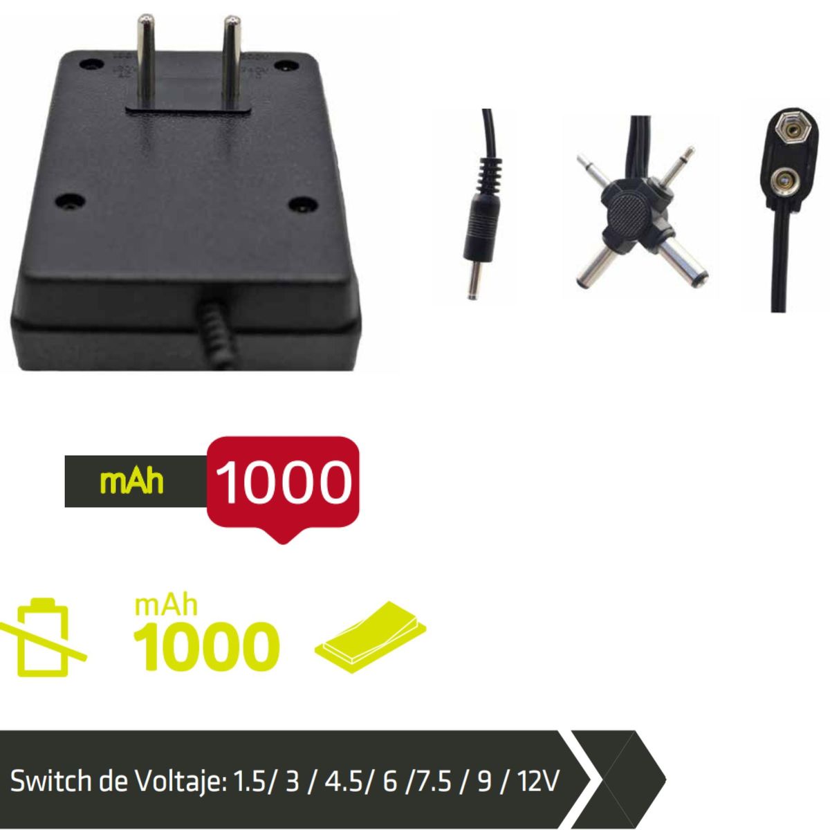 TECNOLAB - Eliminador De Pilas Baterias Transformador Universal 1000mAh