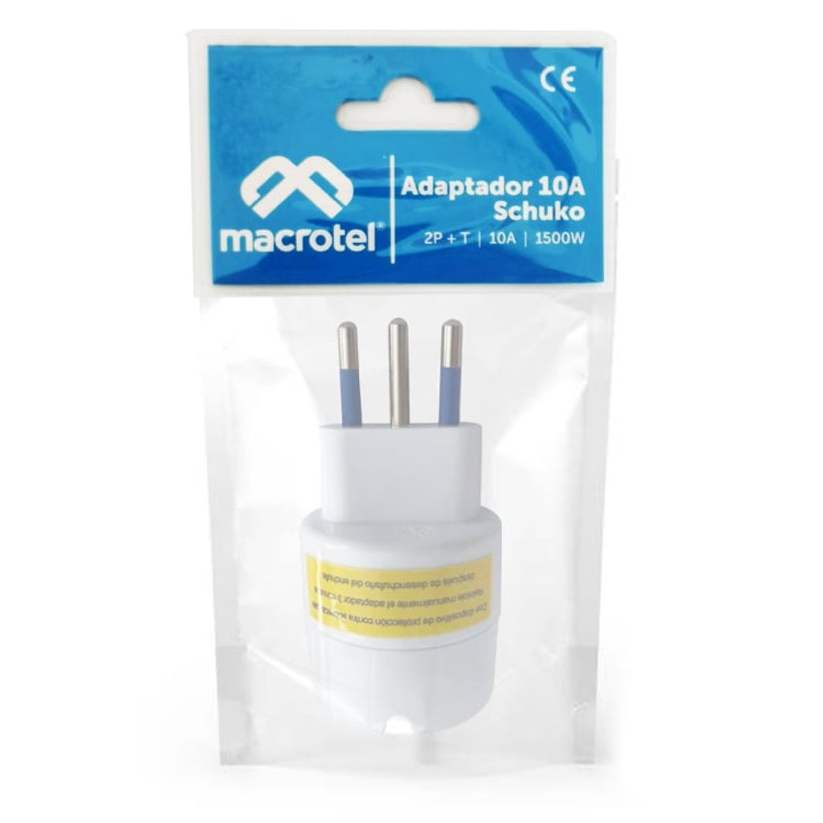 MACROTEL - Adaptador eléctrico Schuko 10A Máx 1500W