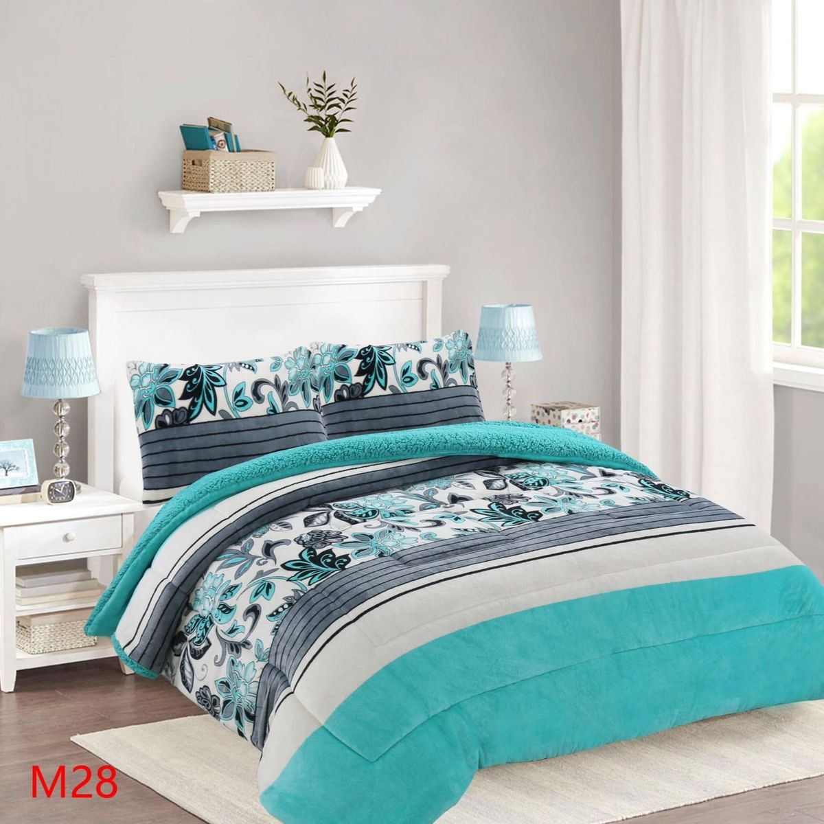 GENERICO - Cobertor Chiporro Invierno 1.5 Plazas - Turquesa Hojas M28