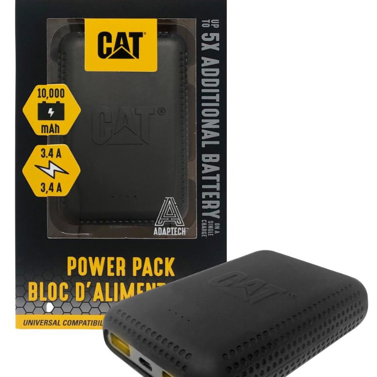 CAT - BATERIA EXTERNA CAT DE 10,000 MAH CON DOBLE USB DE 3,4 AMPERIOS - Negro
