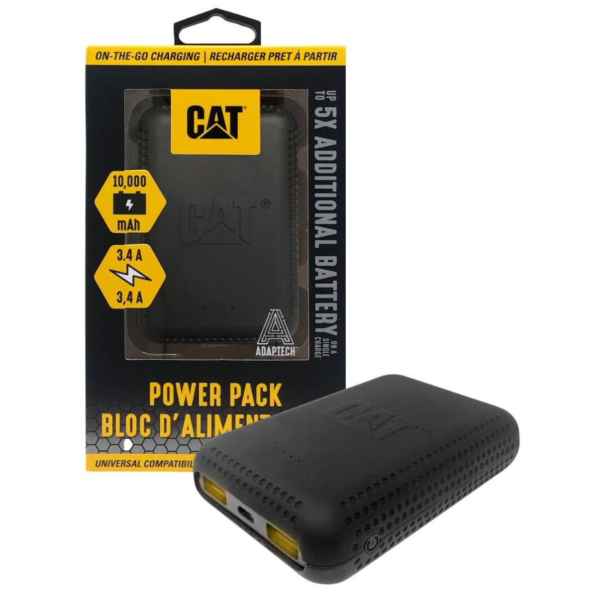 CAT - BATERIA EXTERNA CAT DE 10,000 MAH CON DOBLE USB DE 3,4 AMPERIOS - Negro