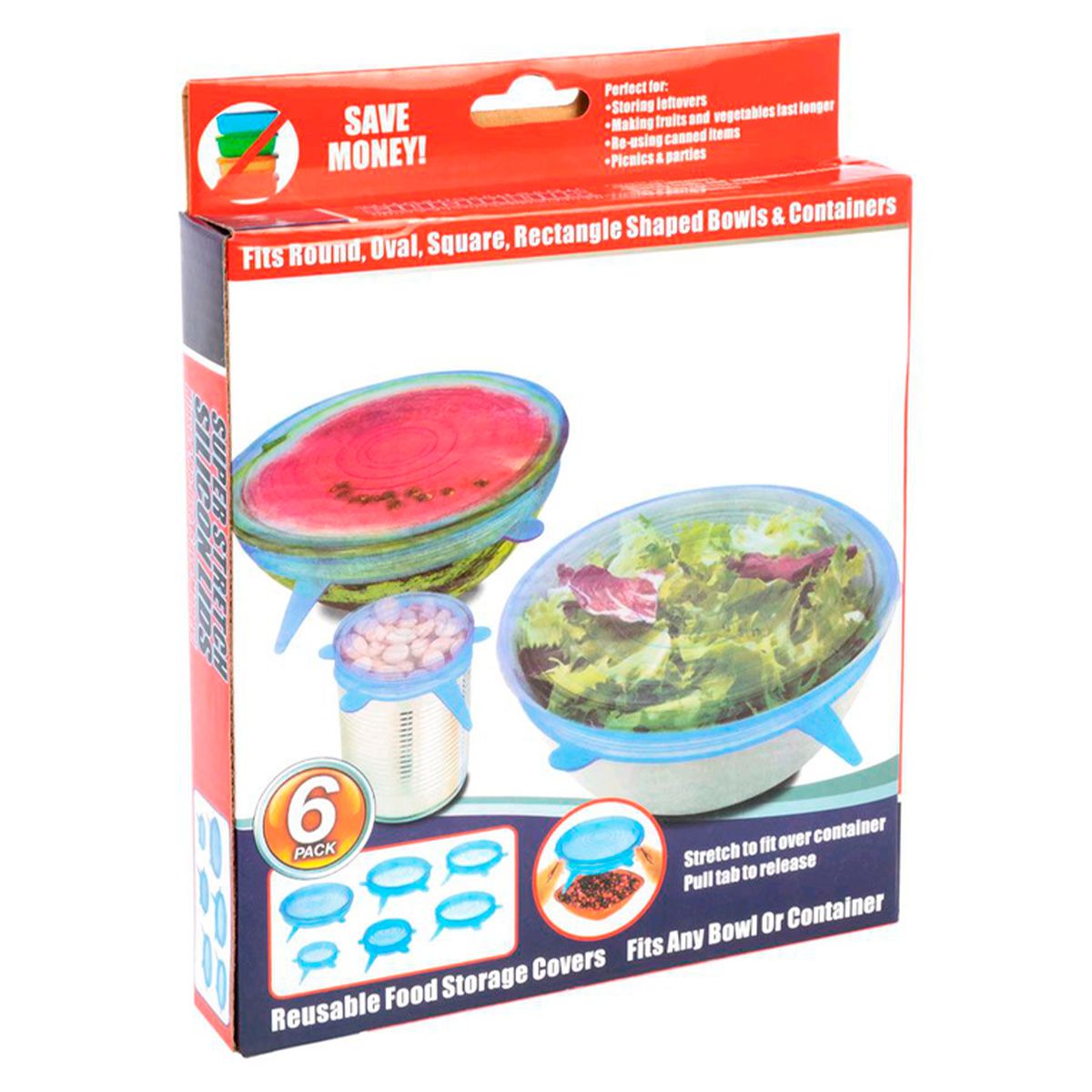 GENERICO - Set 6 Tapas Silicona Extensible Anti Escurrimientos Sellado