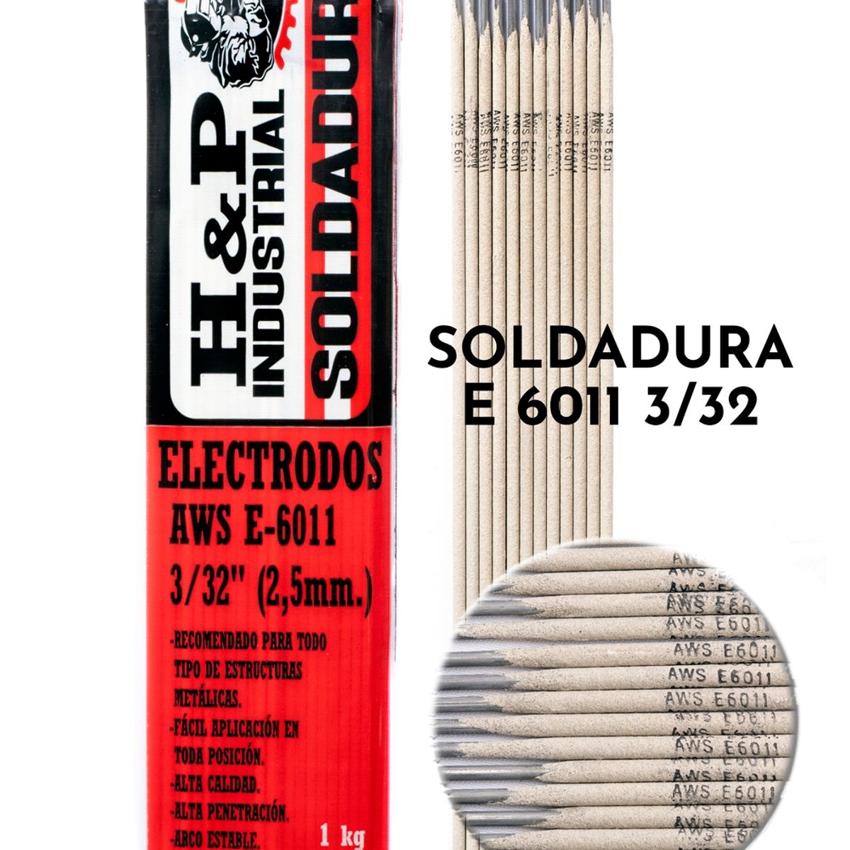 H AND P INDUSTRIAL SOLDADURAS - Electrodo SoldaDura 6011 3/32" Bolsa 1 Kilo H&P