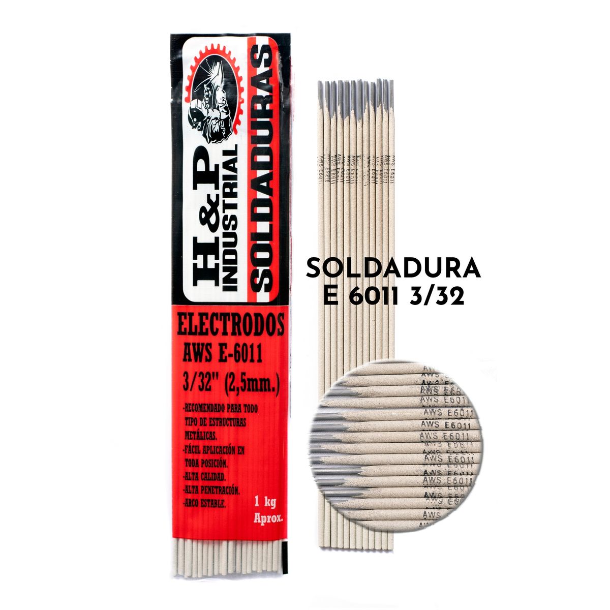 H AND P INDUSTRIAL SOLDADURAS - Electrodo SoldaDura 6011 3/32" Bolsa 1 Kilo H&P