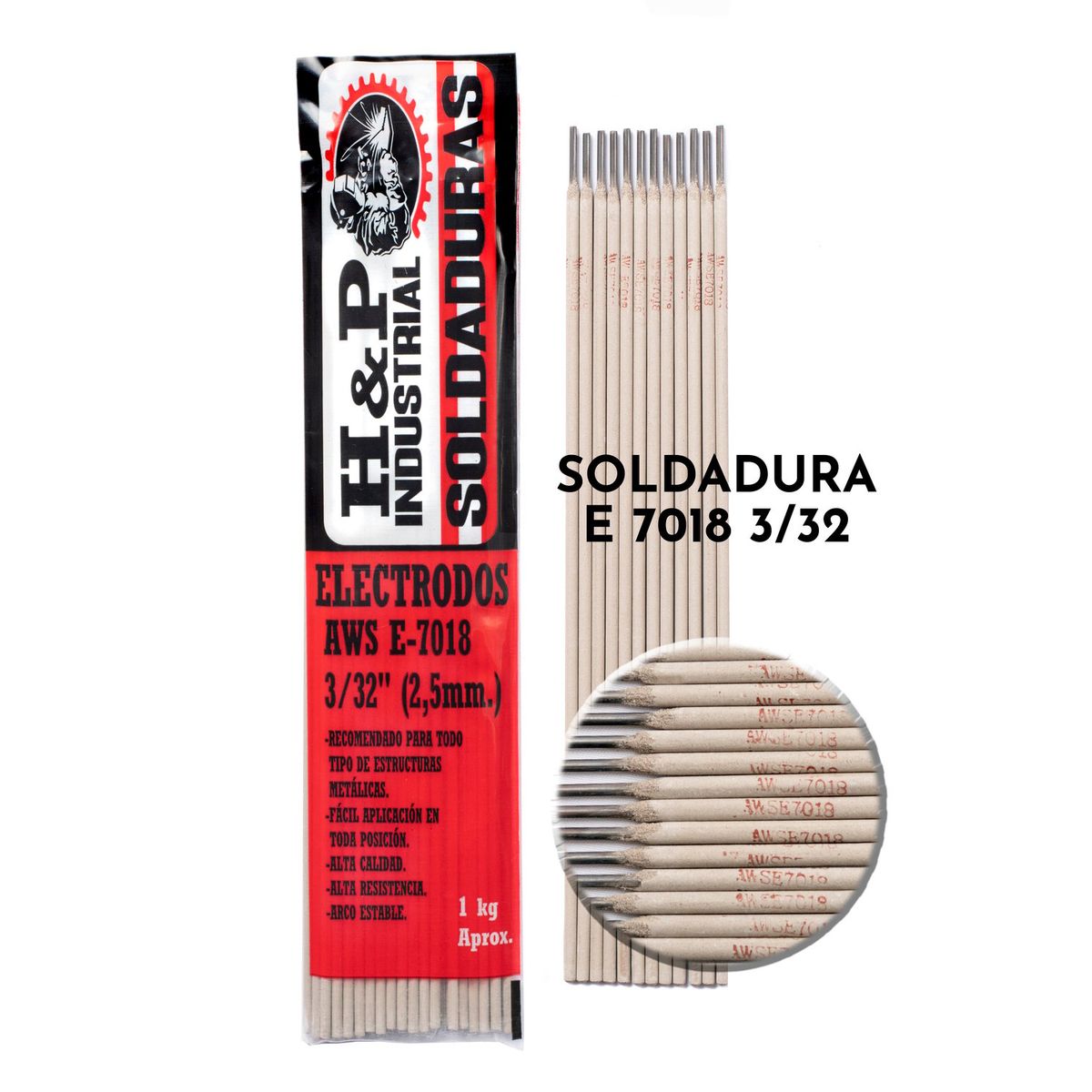 Electrodo Soldadura 7018 3/32" Bolsa 1 Kilo H&P, marca H AND P INDUSTRIAL SOLDADURAS - Foto Principal