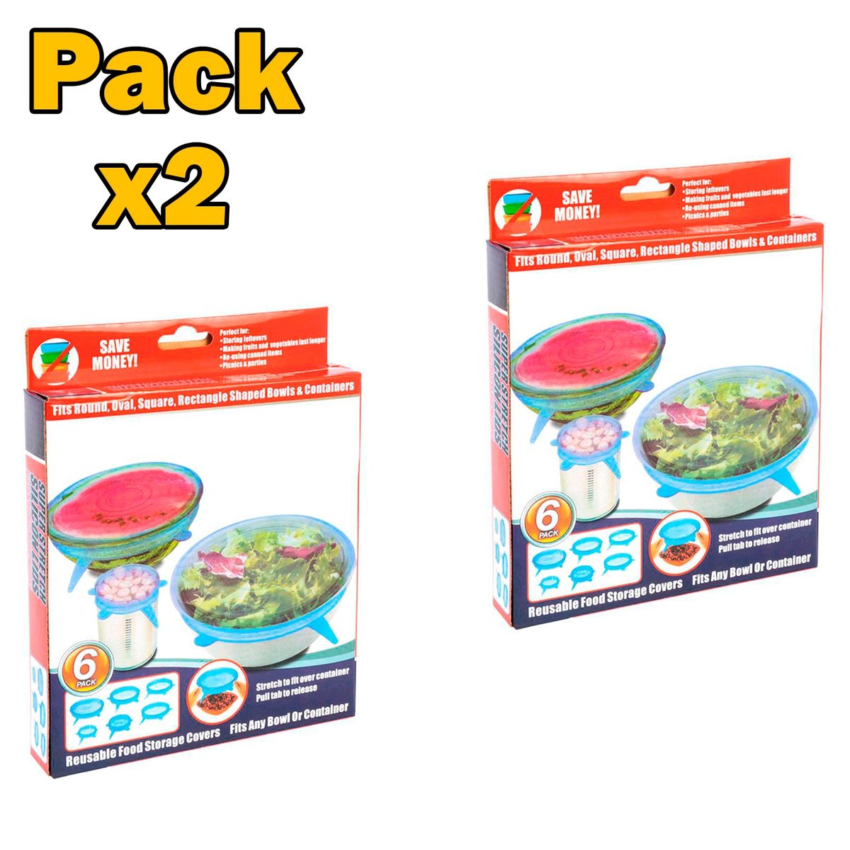 GENERICO - Pack x2 Set 6 Tapas Silicona Extensible Anti Escurrimientos Sellado
