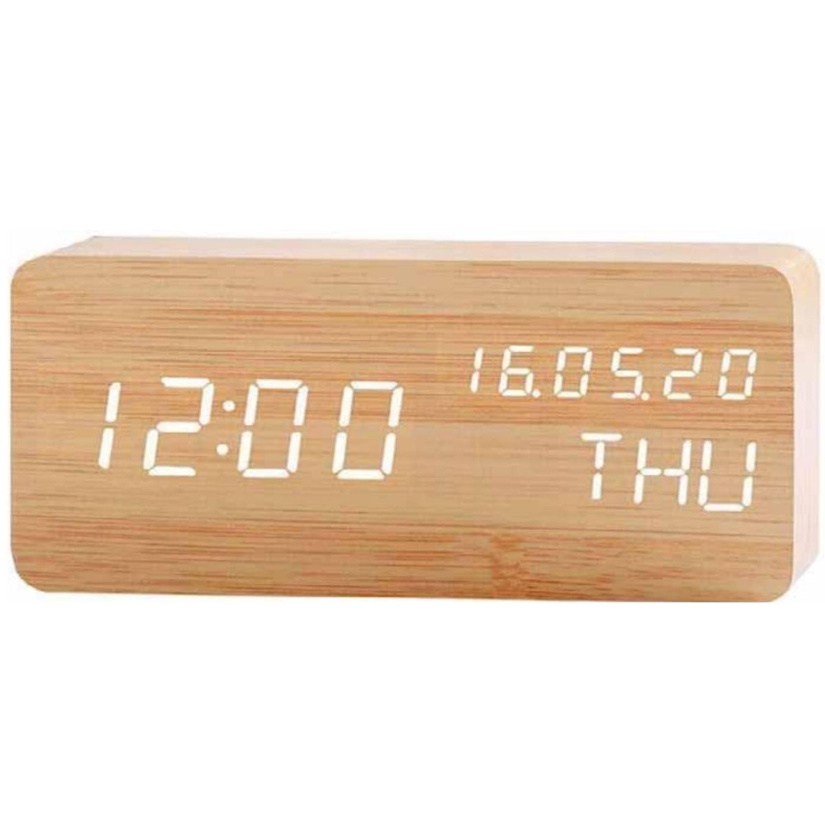 TECNOLAB - Reloj Despertador Digital Madera Luz LED Tecnolab