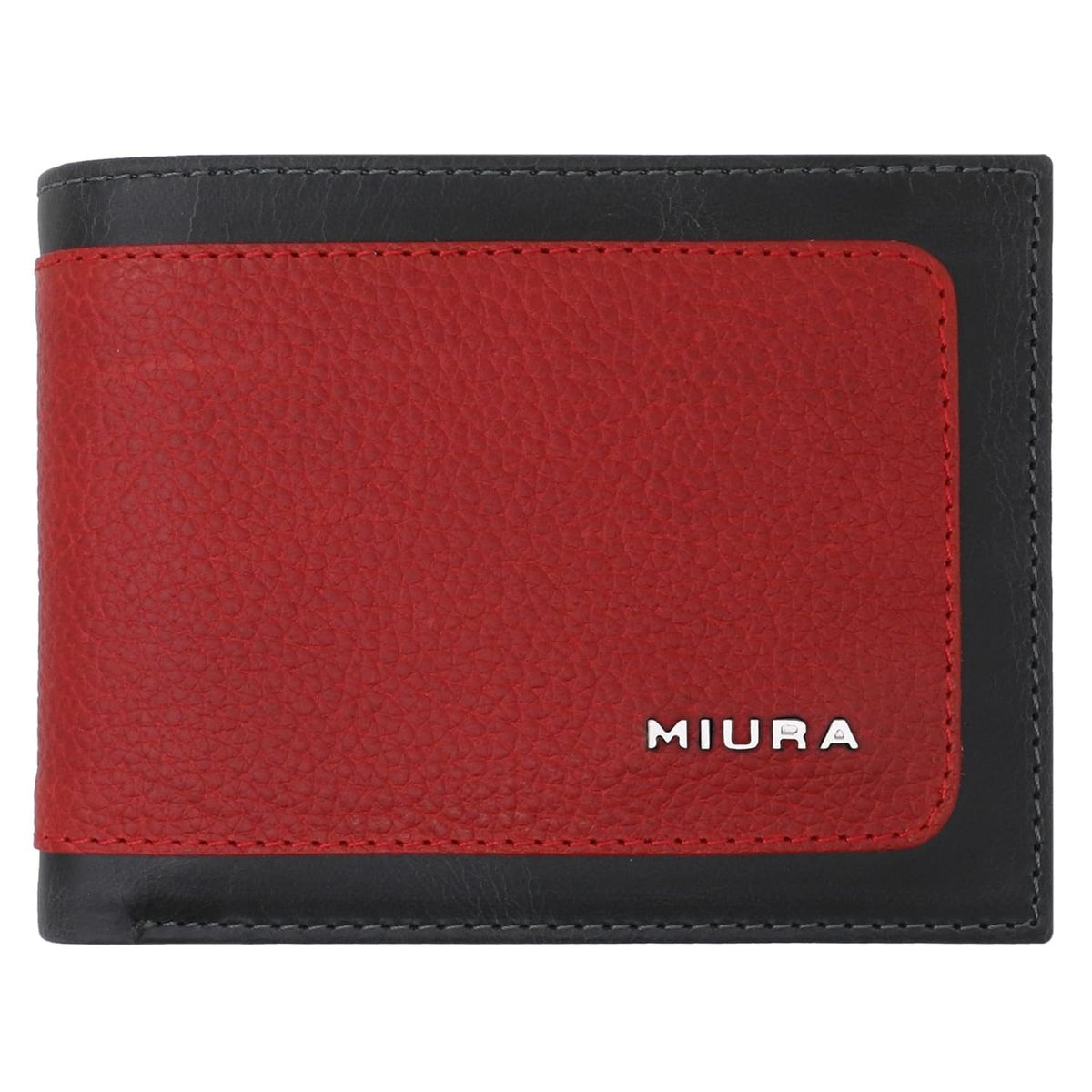 MIURA - Billetera Hombre Mod Francesco Negro con Rojo 100 % Cuero Natural