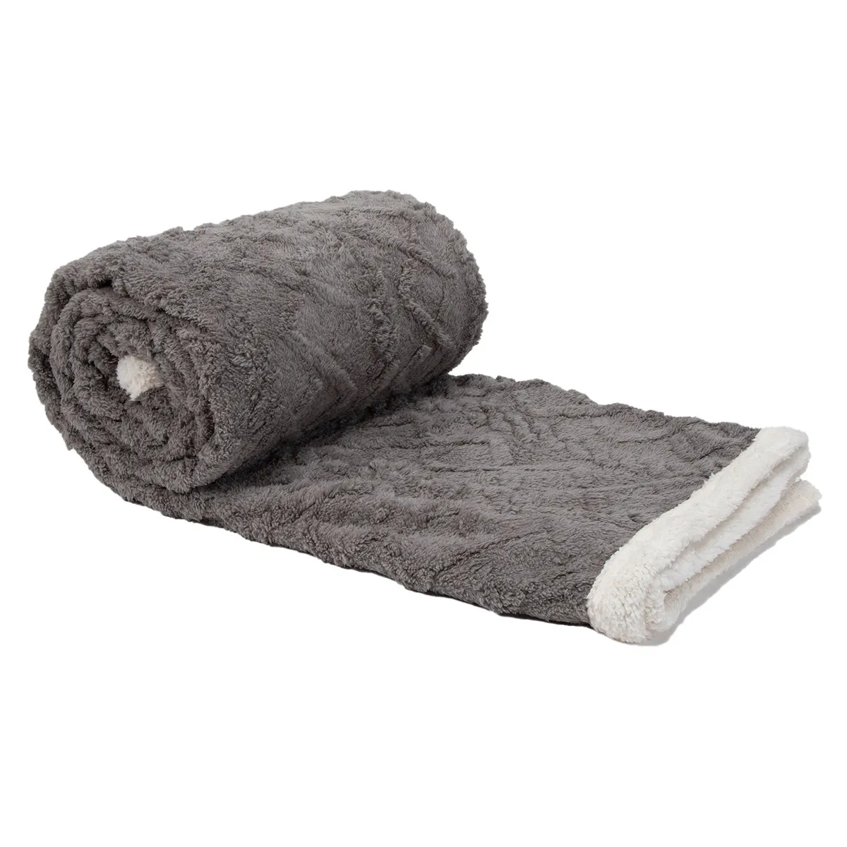 RELAN - Manta Frazada Sherpa Jacquard Gris King Relan